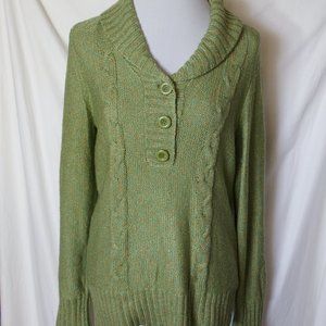 Dress Barn Green Red Fleck Knit Pullover V-Neck Sweater Women's Large